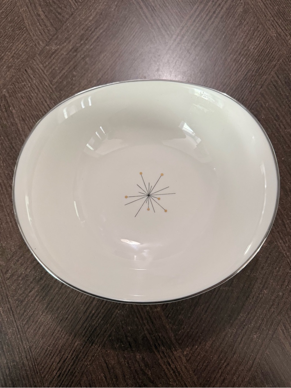 Syracuse China Evening Star Oval Serving Bowl White Gold Black Made in USA EUC
